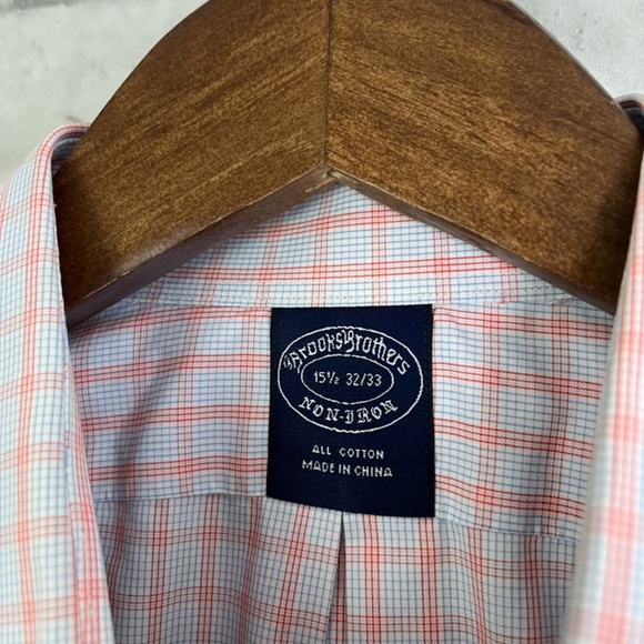 Brooks Brothers Sky Blue & Red Plaid Non-Iron All Cotton Button Shirt Mens 15.5 - Picture 3 of 8